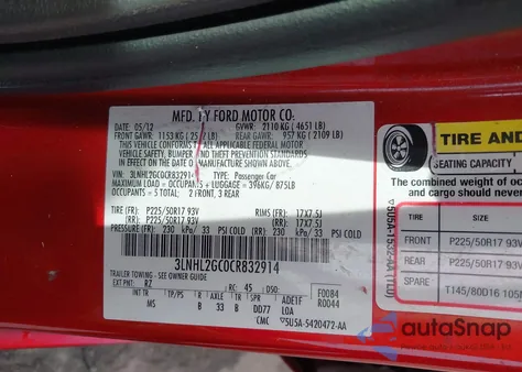 2012 Lincoln Mkz z USA, uszkodzony, nr VIN 3LNHL2GC0CR832914